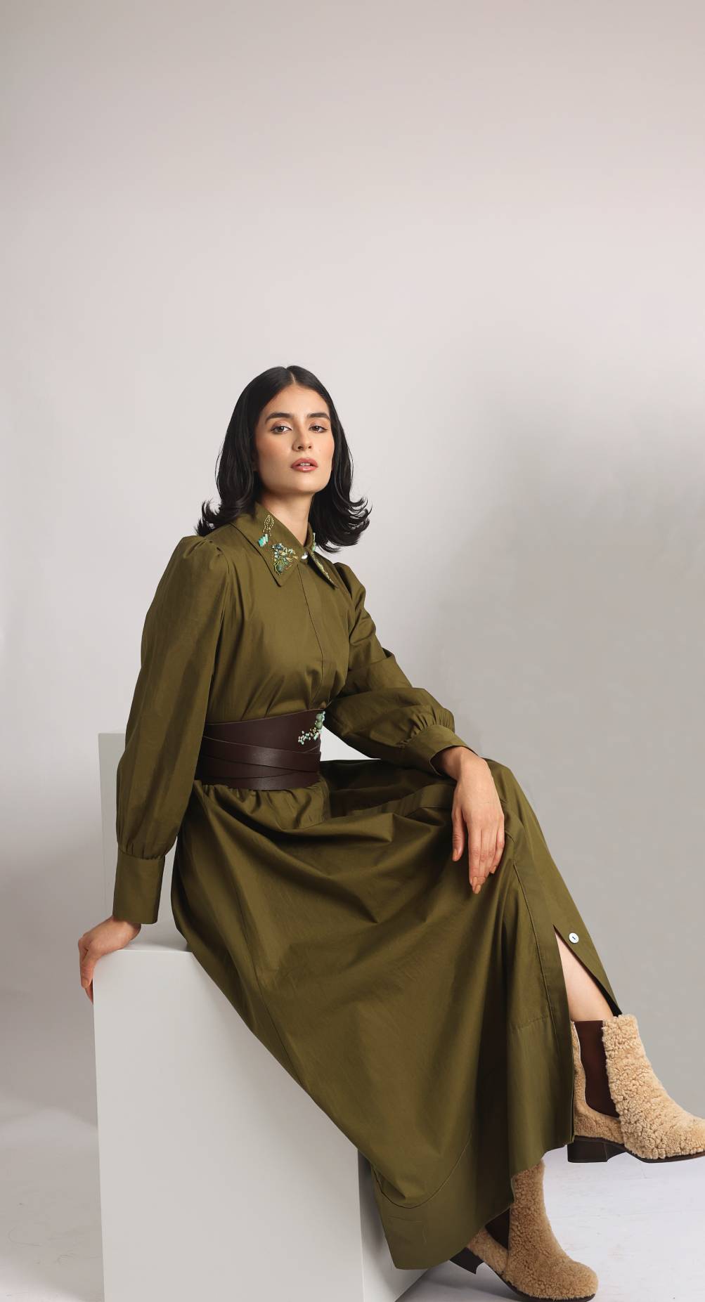 Zayna dress shirt in olive green 1 Zayna dress shirt in olive green 1